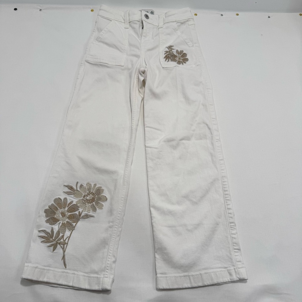 Abercrombie Kids Wide Leg Jeans size 9/10 embroidered flowers